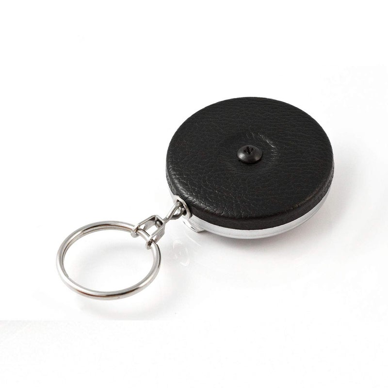 KEY-BAK Original Steel Cable Retractable Keychain, 48" Stainless Steel Cable, Black Front, Steel Belt Clip, 8 oz. Retraction, Split Ring, Black Vinyl (0485-003) - Image 1